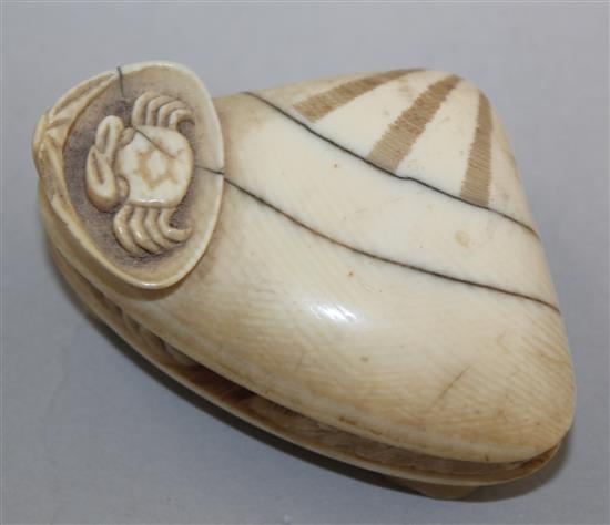 A Japanese ivory okimono of The Clams Dream, 19th century, 6.5cm, faults